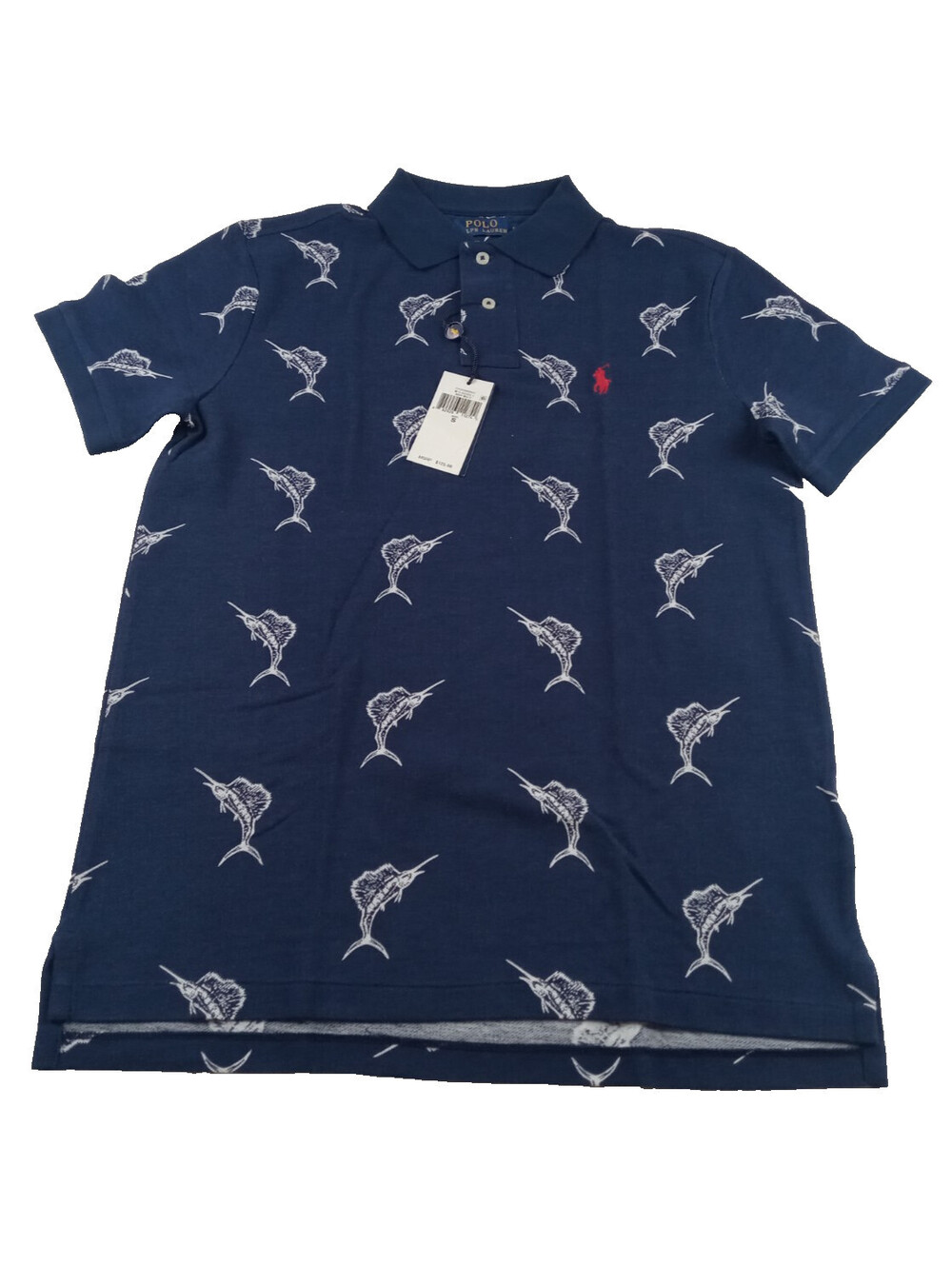 Polo Ralph Lauren Shirt Mens Small Navy Sailfish Print Mesh Pony Polo NWT S